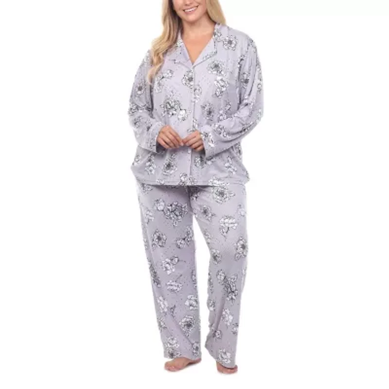 White Mark Womens Long Sleeve 2-pc. Plus Pajama Sets