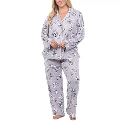 White Mark Womens Long Sleeve 2-pc. Plus Pajama Sets