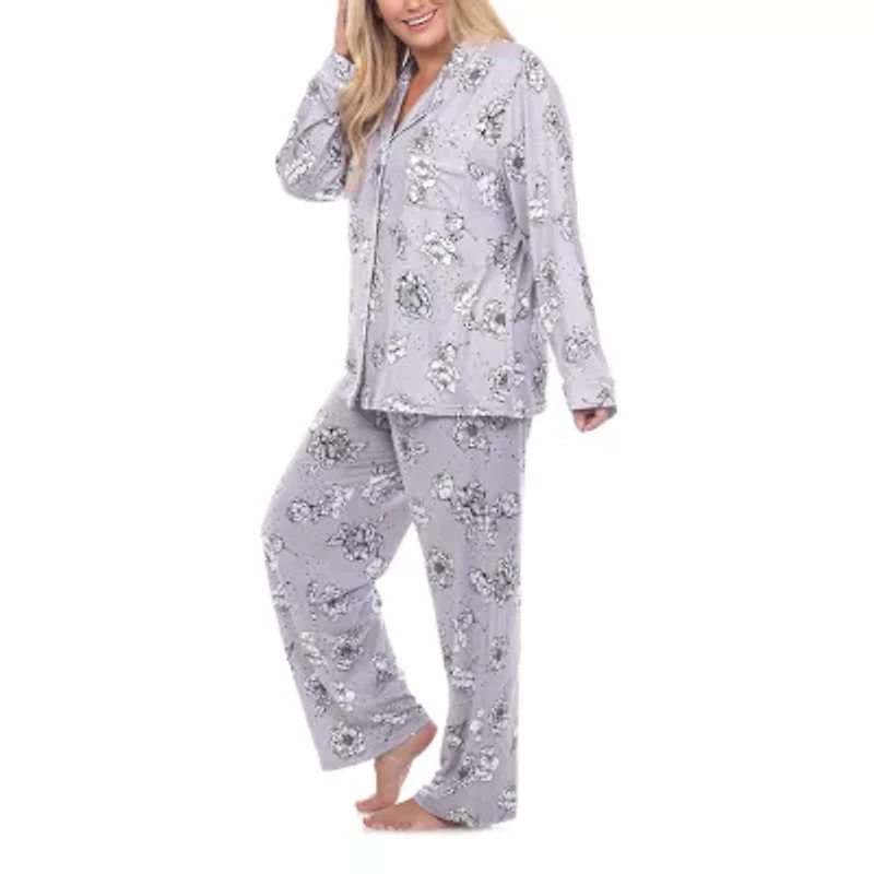 White Mark Womens Long Sleeve 2-pc. Plus Pajama Sets