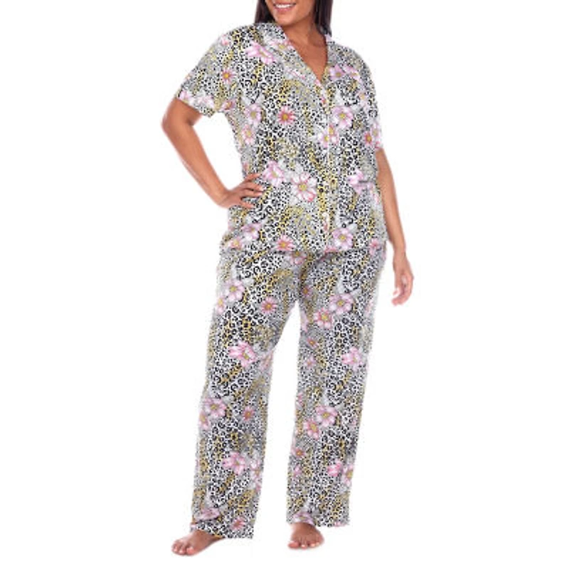 White Mark Womens Short Sleeve 2-pc. Plus Pajama Sets