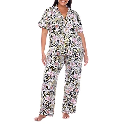White Mark Womens Short Sleeve 2-pc. Plus Pajama Sets