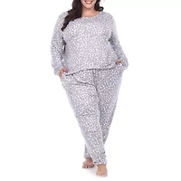 White Mark Womens Round Neck Long Sleeve 2-pc. Plus Pajama Sets