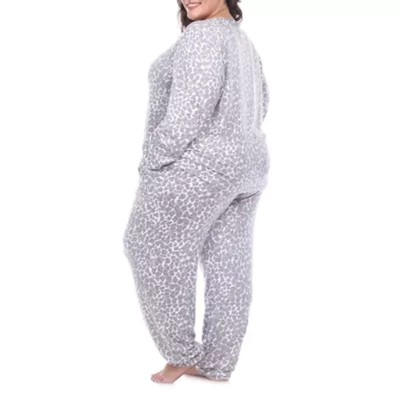 White Mark Womens Round Neck Long Sleeve 2-pc. Plus Pajama Sets