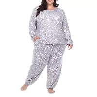 White Mark Womens Round Neck Long Sleeve 2-pc. Plus Pajama Sets