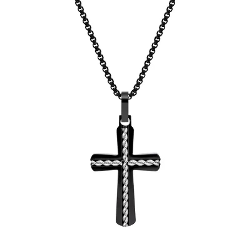 Mens Sterling Silver Cross 24 Inch Pendant Necklace