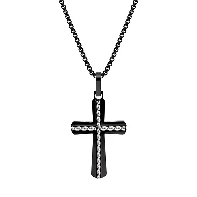 Mens Sterling Silver Cross 24 Inch Pendant Necklace