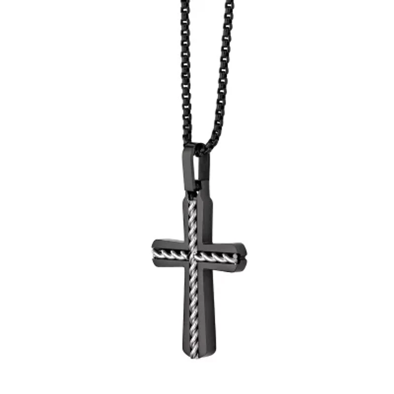 Mens Sterling Silver Cross 24 Inch Pendant Necklace