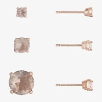 Silver Treasures Womens Pink 14K Rose Gold Over Silver Round 3 Pair Earring Set