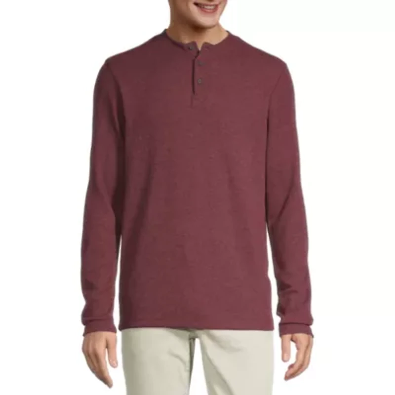 St. John's Bay Waffle Mens Henley Neck Long Sleeve Classic Fit Thermal Top