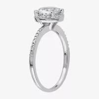 Modern Bride Gemstone Womens Diamond Accent Genuine Blue Aquamarine Sterling Silver Round Side Stone Halo Engagement Ring