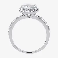 Modern Bride Gemstone Womens Diamond Accent Genuine Blue Aquamarine Sterling Silver Round Side Stone Halo Engagement Ring