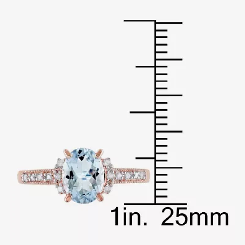 Womens Diamond Accent Genuine Blue Aquamarine 18K Gold Over Silver Oval Engagement Ring