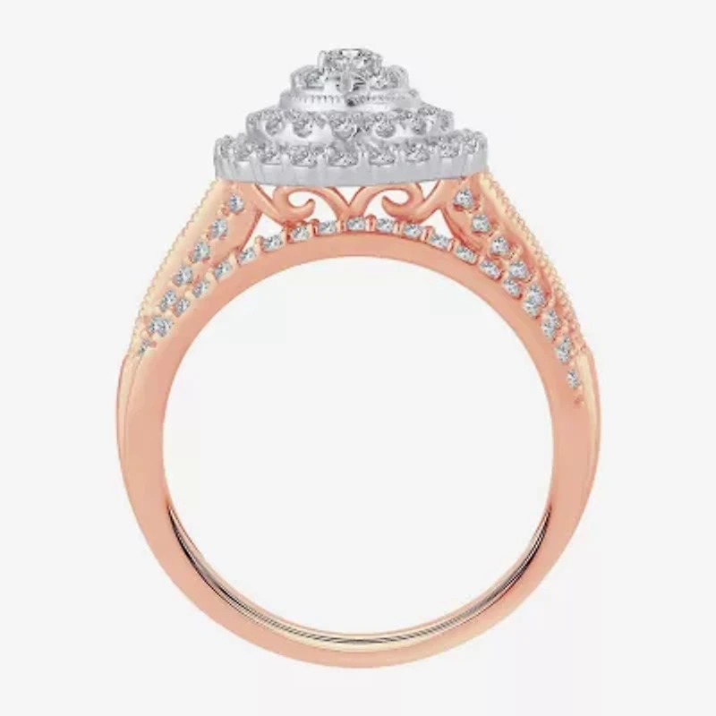 Womens 1 CT.T.W. Natural Diamond 10K or 14K White Gold Pear Halo Bridal Set