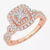 (H-I / Si1-Si2) Womens 1 CT. T.W. Lab Grown White Diamond 10K Gold Cushion Engagement Ring