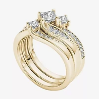 Love Lives Forever Womens 1 CT. T.W. Natural White Diamond 14K Gold 3-Stone Bypass  Bridal Set
