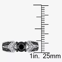 Womens 1 CT.T.W. Color Enhanced Round Black & White Diamond Sterling Silver Engagement Ring
