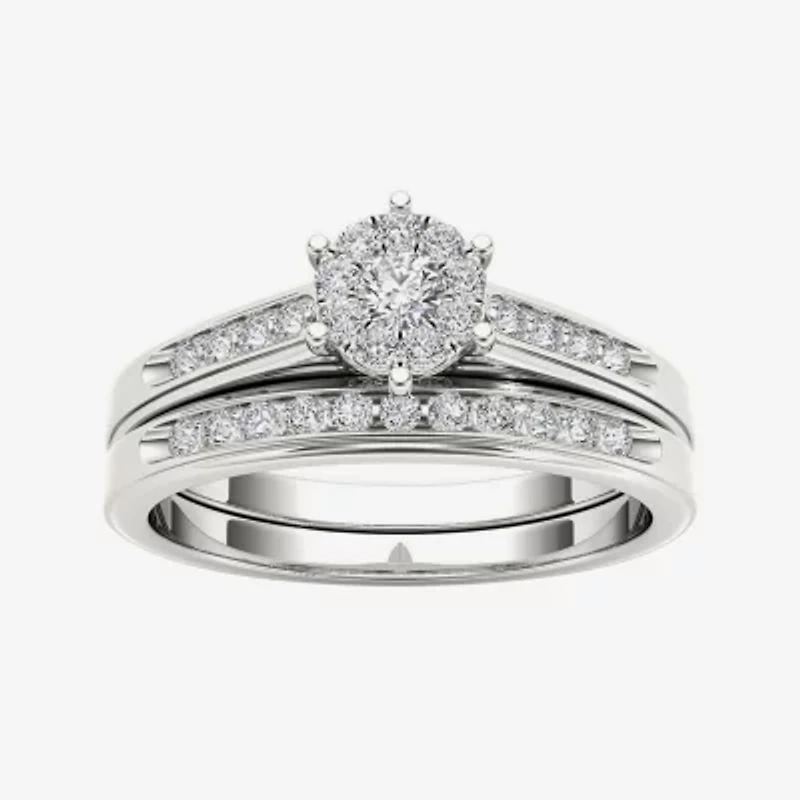1/2 CT.T.W. Natural Diamond 10K White Gold Bridal Set Ring