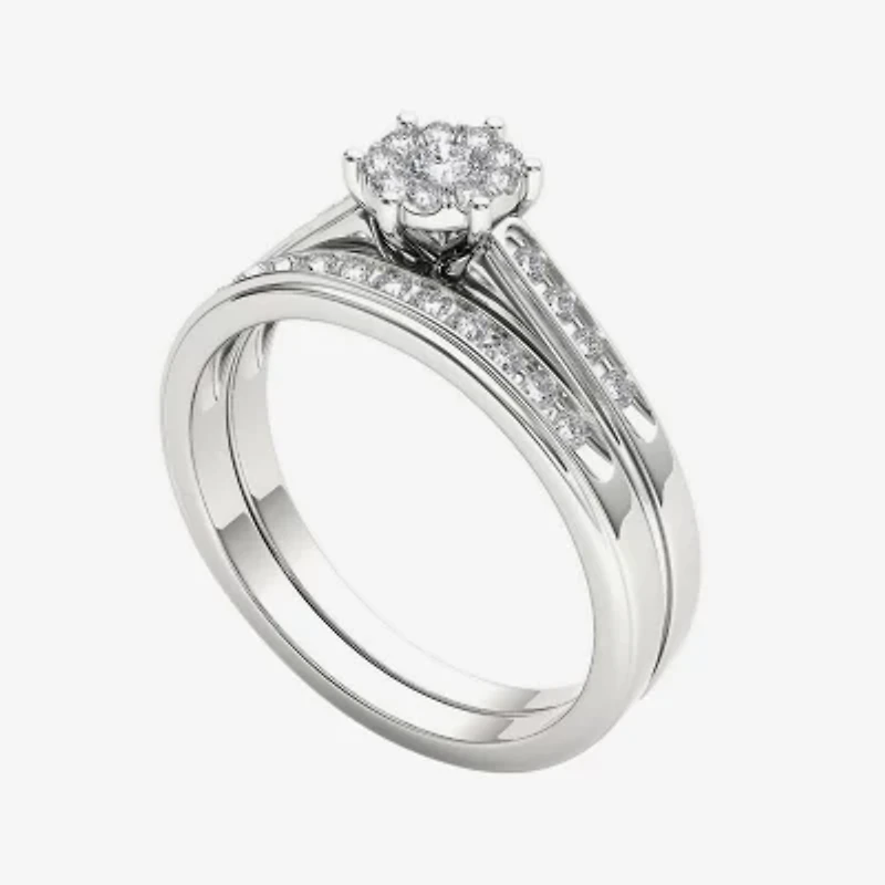 1/2 CT.T.W. Natural Diamond 10K White Gold Bridal Set Ring