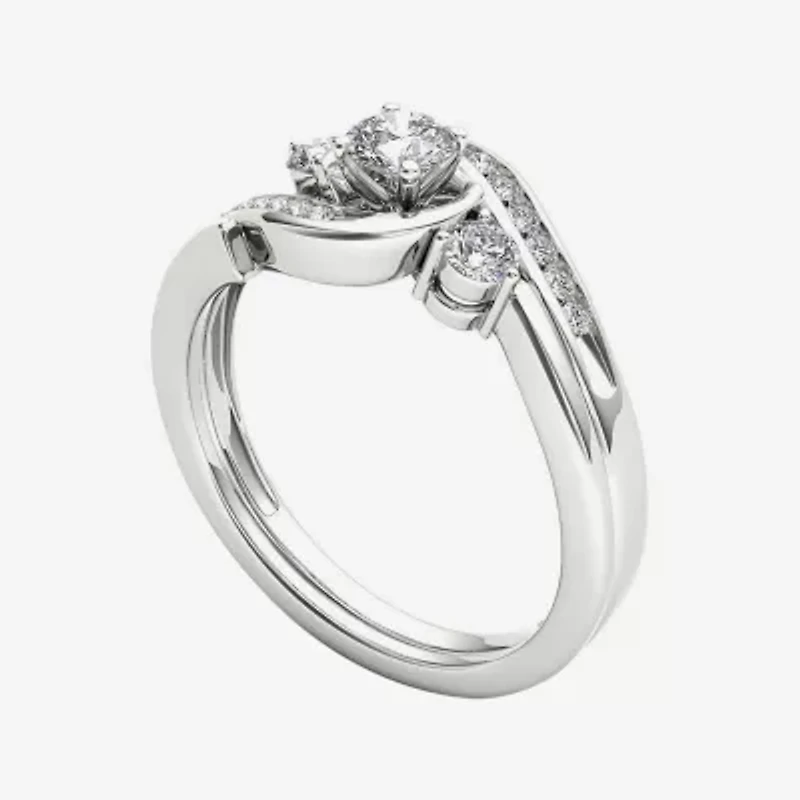 1/2 CT.T.W. Natural Diamond 10K White Gold 3-Stone Bypass Ring Set