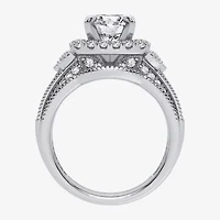 (H-I / Si1-Si2) Womens 3 CT. T.W. Lab Grown White Diamond 14K Gold Cushion Halo Bridal Set