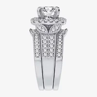 (H-I / Si1-Si2) Womens 3 CT. T.W. Lab Grown White Diamond 14K Gold Cushion Halo Bridal Set