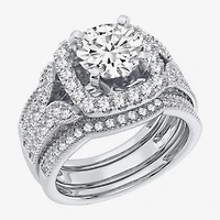 (H-I / Si1-Si2) Womens 3 CT. T.W. Lab Grown White Diamond 14K Gold Cushion Halo Bridal Set