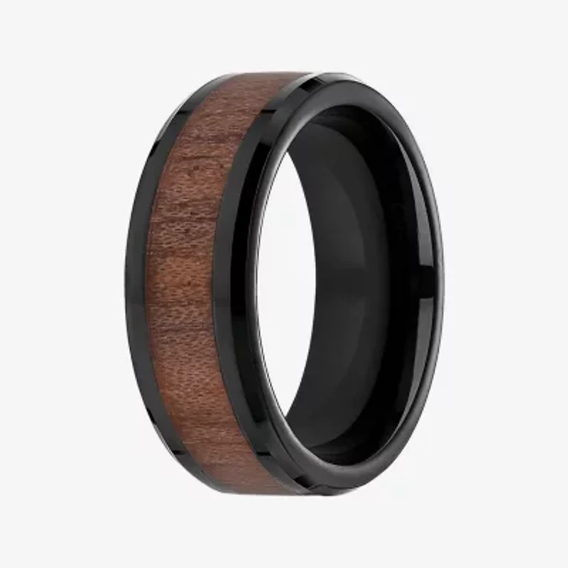 Mens Comfort Fit 8mm Black Cobalt with Rosewood Inlay Wedding Band