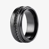 Mens Comfort Fit 9mm Black Titanium and Cubic Zirconia Wedding Band