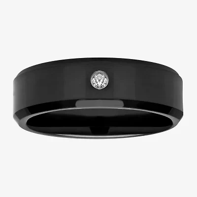 Mens 8MM Diamond Accent Black Tungsten Wedding Band