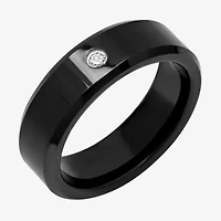 Mens 8MM Diamond Accent Black Tungsten Wedding Band