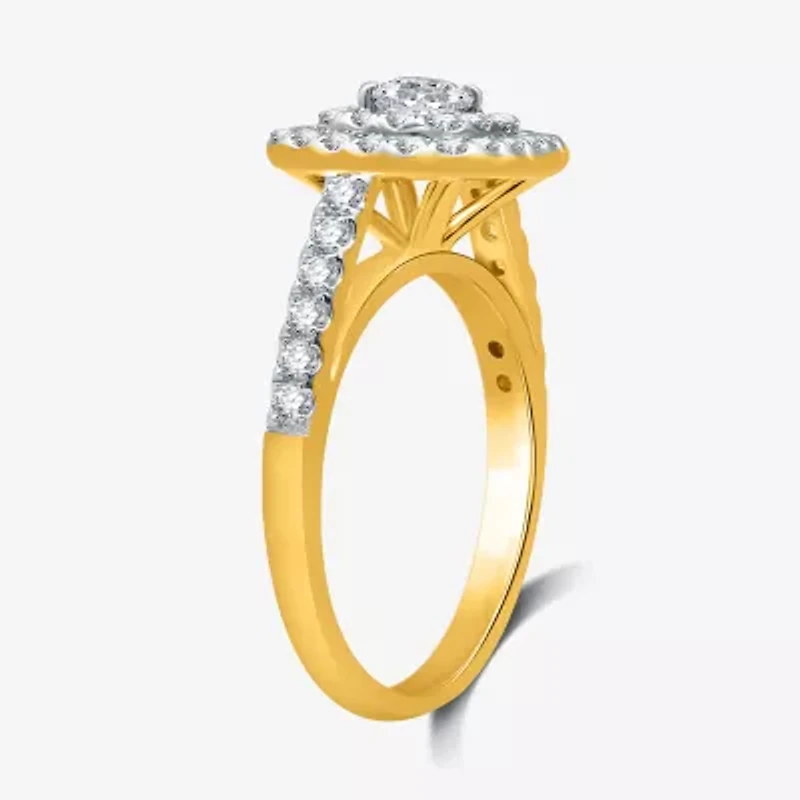 I Said Yes (H-I / I1) Womens 1 CT. T.W. Lab Grown White Diamond Sterling Silver or 14K Gold Over Cushion Side Stone Halo Bridal Set