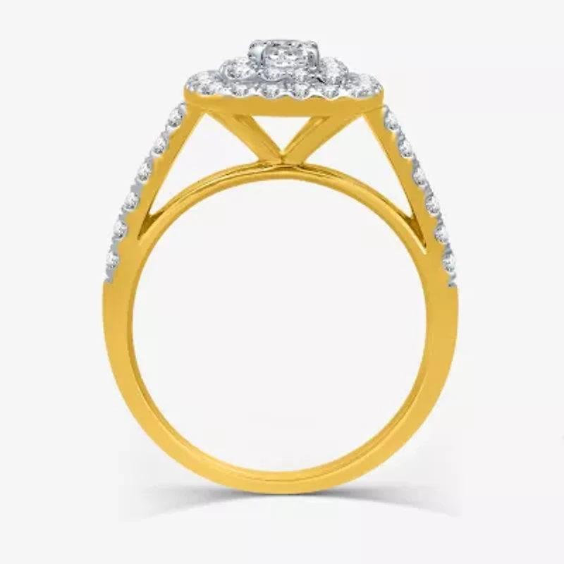 I Said Yes (H-I / I1) Womens 1 CT. T.W. Lab Grown White Diamond Sterling Silver or 14K Gold Over Cushion Side Stone Halo Bridal Set