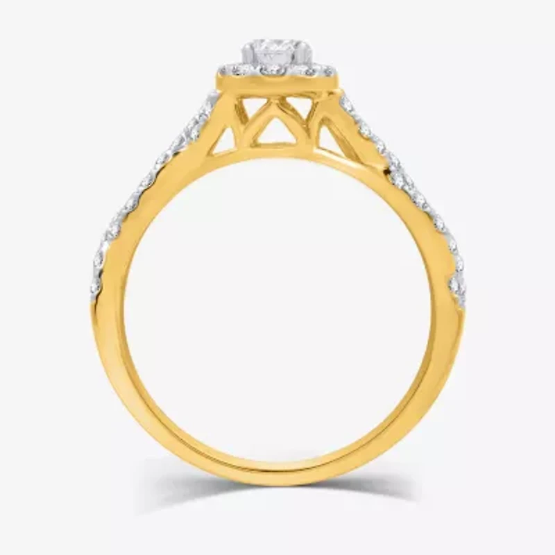 I Said Yes (H-I / I1) Womens 1 CT. T.W. Lab Grown White Diamond Sterling Silver or 14K Gold Over Oval Side Stone Halo Bridal Set