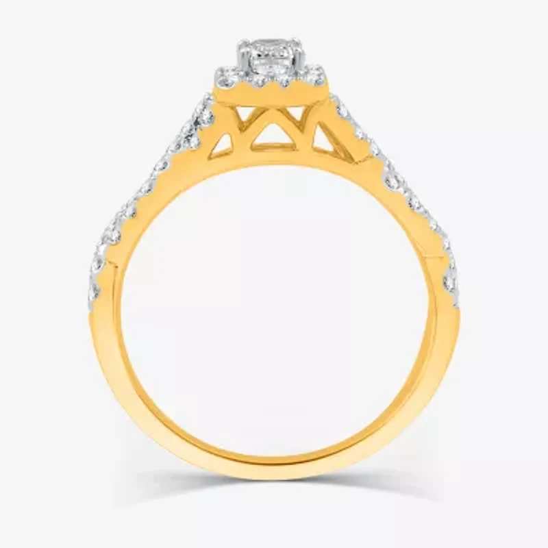I Said Yes (H-I / I1) Womens 1 CT. T.W. Lab Grown White Diamond Sterling Silver or 14K Gold Over Side Stone Halo Bridal Set