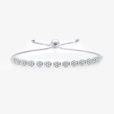 Diamond Blossom Womens 1/ CT. T.W. Natural White Diamond Sterling Silver Bolo Bracelet