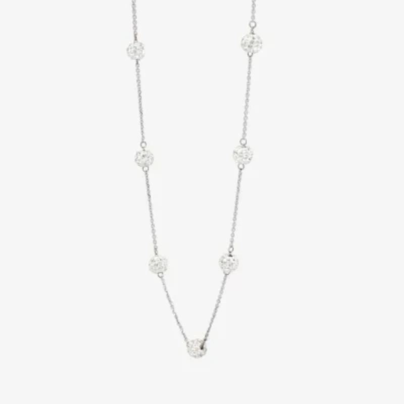 Sterling Silver Crystal Beaded Station Necklace 