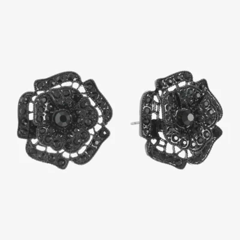 Mixit Black Black 30mm Flower Stud Earrings