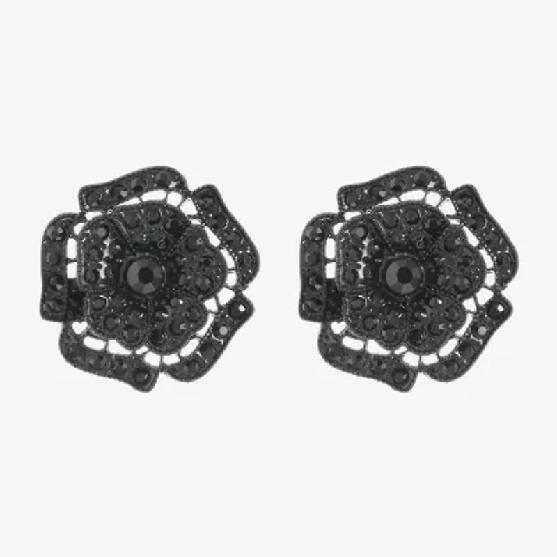 Mixit Black Black 30mm Flower Stud Earrings