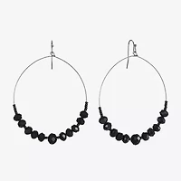 Mixit Grey Toned Jet Black Beaded Womens Black 75mm Hoop Earrings