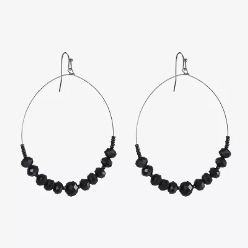 Mixit Grey Toned Jet Black Beaded Womens Black 75mm Hoop Earrings