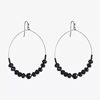 Mixit Grey Toned Jet Black Beaded Womens Black 75mm Hoop Earrings