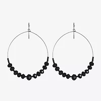 Mixit Grey Toned Jet Black Beaded Womens Black 75mm Hoop Earrings