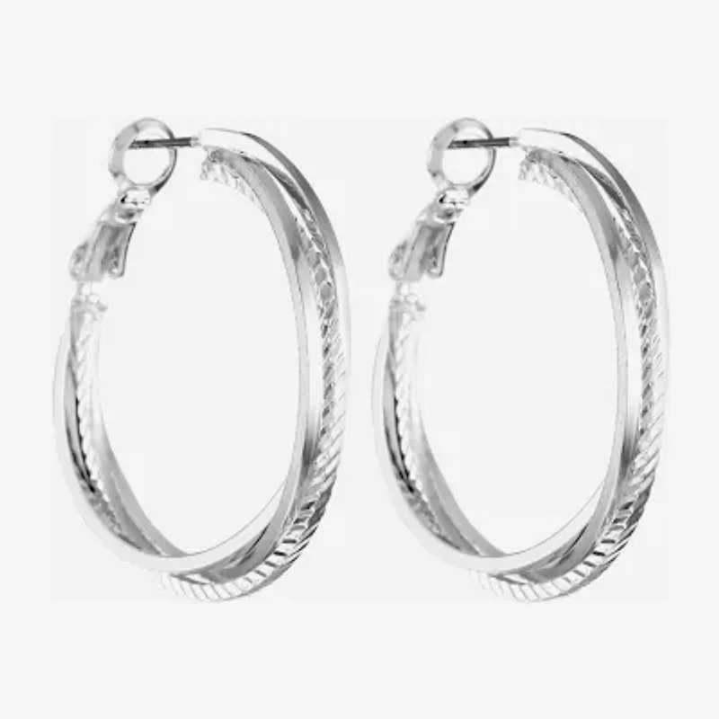 Liz Claiborne® Silver-Tone, Twisted Hoop Earrings