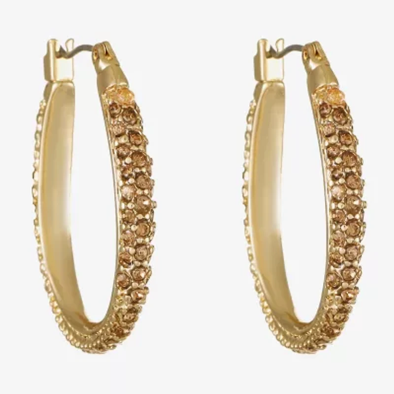 Monet® Gold-Tone Crystal Oval Hoop Earrings