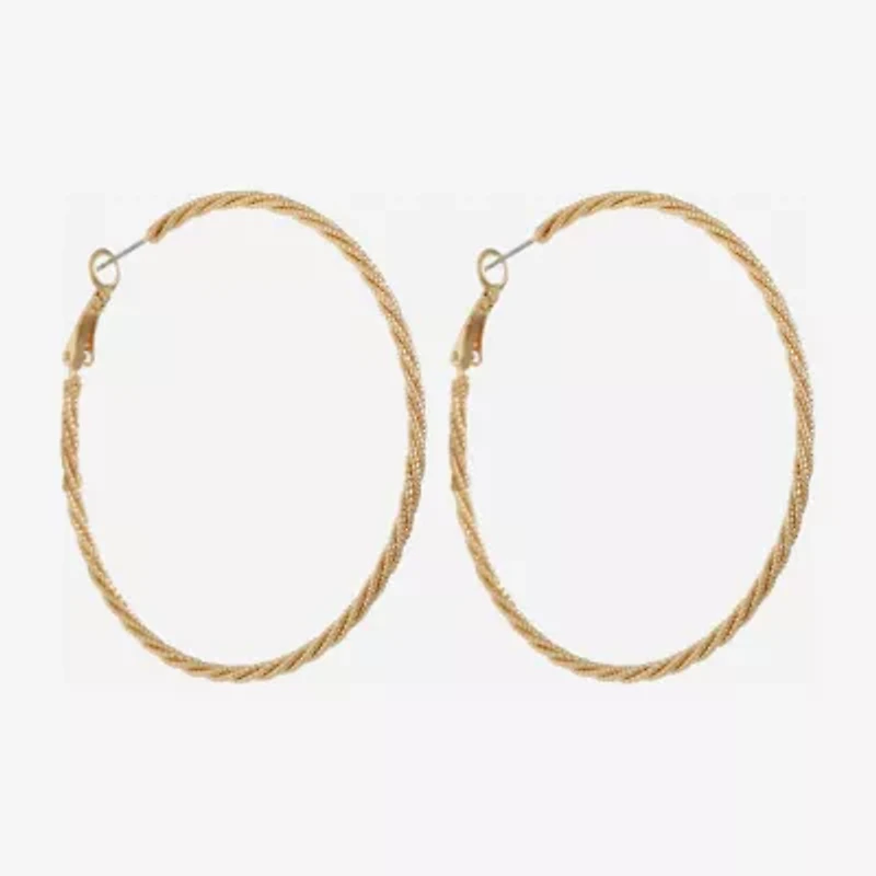 Monet Jewelry Gold Tone Twist Womens 60mm Hypoallergenic Hoop Earrings