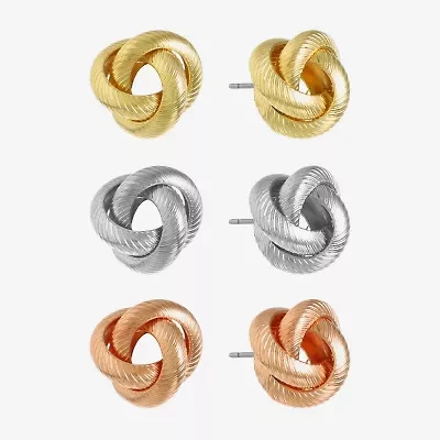 Monet Jewelry Mixed Metal Knot Stud Womens Hypoallergenic 3 Pair Earring Set