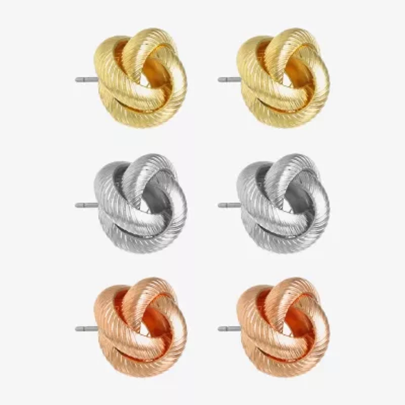 Monet Jewelry Mixed Metal Knot Stud Womens Hypoallergenic 3 Pair Earring Set