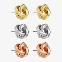 Monet Jewelry Mixed Metal Knot Stud Womens Hypoallergenic 3 Pair Earring Set