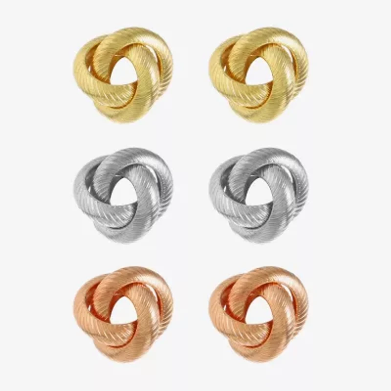 Monet Jewelry Mixed Metal Knot Stud Womens Hypoallergenic 3 Pair Earring Set