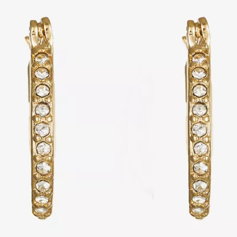 Monet Jewelry Gold Tone And Crystal Womens Crystal 17.3mm Hypoallergenic Hoop Earrings